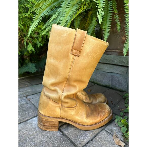 Vintage Early Cats Paw Heels Campus Pull On Boots Sz 9.5 Leather Made In Korea - Picture 15 of 16